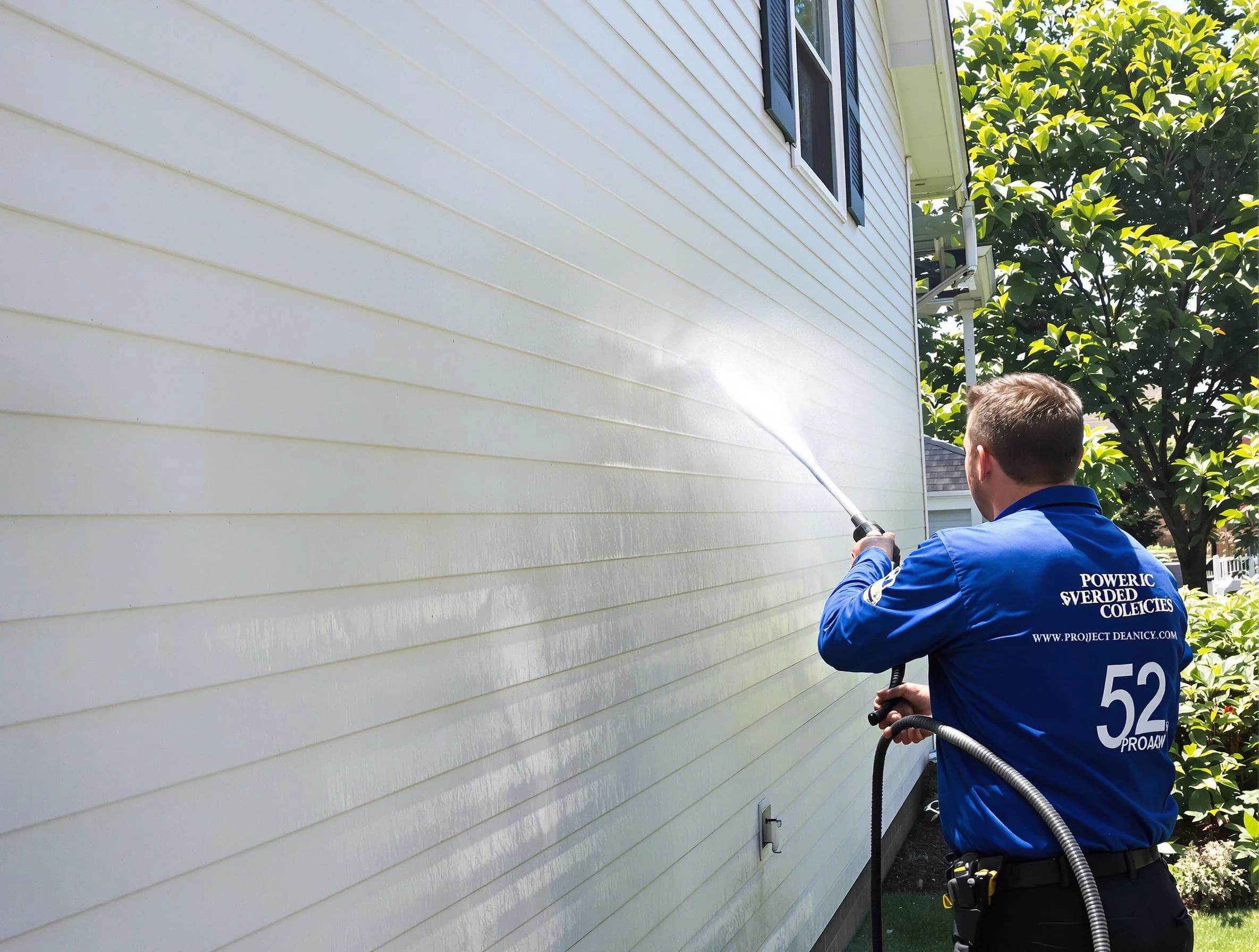 A Willoughby Power Washing technician power washing a home in Willoughby