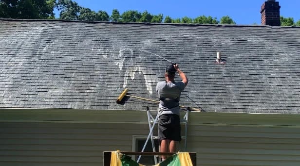 Before and after results of roof washing by Willoughby Power Washing in Willoughby