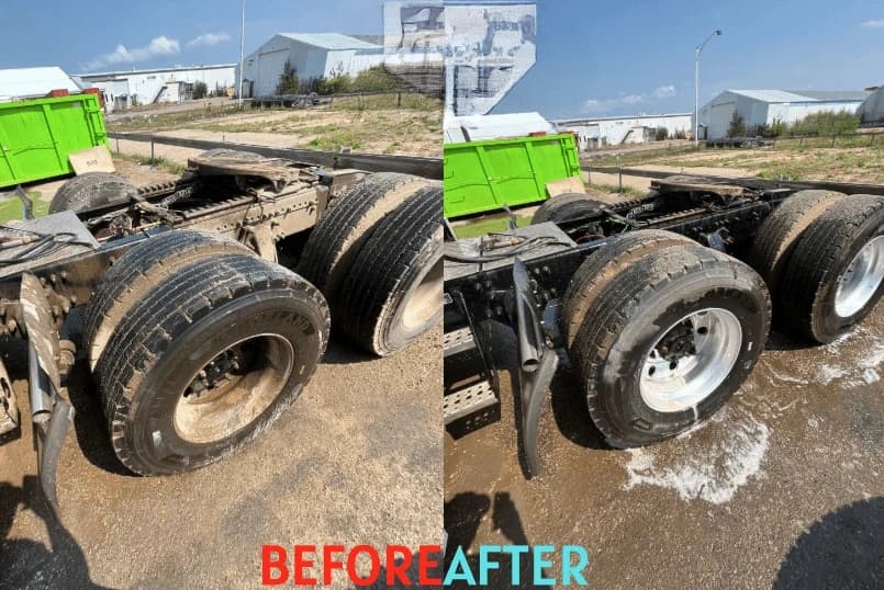 Willoughby Power Washing team cleaning commercial fleet vehicles in Willoughby